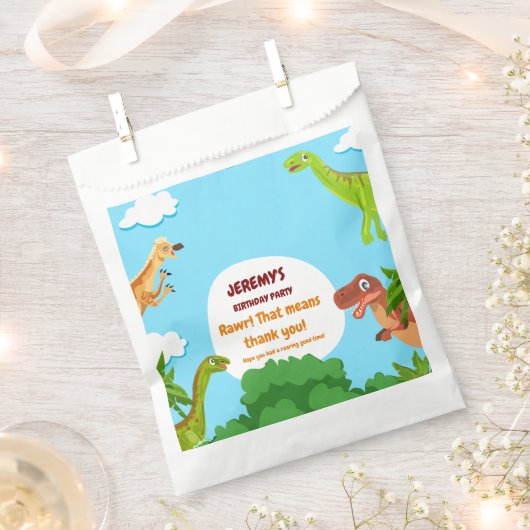 ディノバースデーパーティーの好意バッグ フェイバーバッグ (クリップ留めされた状態)