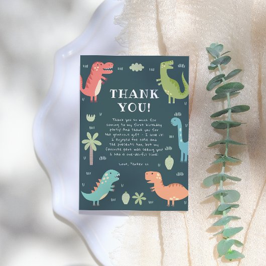 ディノパーティーかわいい恐竜の少年の誕生日パーティー サンキューカード