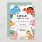 ディノパーティーかわいい恐竜の誕生日パーティーの招待状 招待状 (正面/裏面)