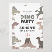 ディノパーティーかわいい恐竜の誕生日パーティー 招待状 (正面/裏面)