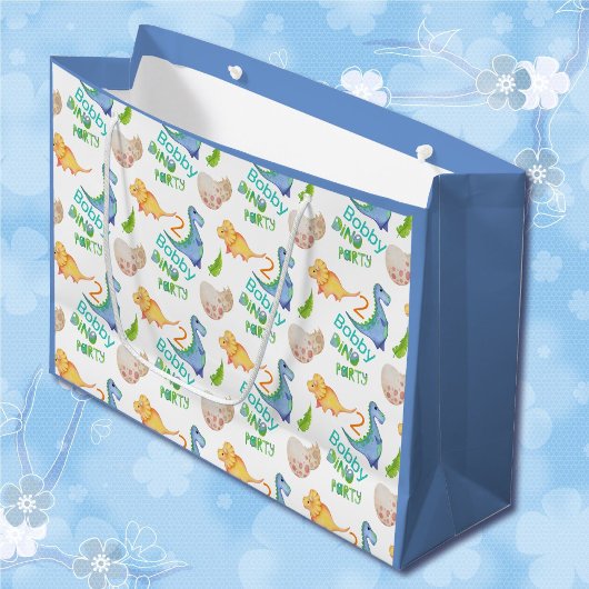 ディノパーティーかわいい恐竜誕生日少年の名前&年齢 ラージペーパーバッグ