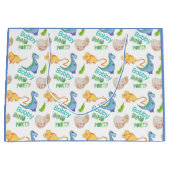 ディノパーティーかわいい恐竜誕生日少年の名前&年齢 ラージペーパーバッグ (正面)