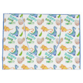 ディノパーティーかわいい恐竜誕生日少年の名前&年齢 ラージペーパーバッグ (裏面)