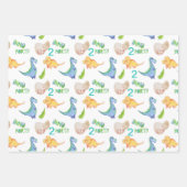 ディノパーティーかわいい恐竜誕生日少年の名前&年齢W ラッピングペーパーシート (正面2)