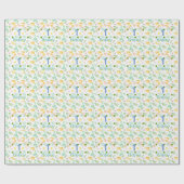 ディノパーティーかわいい恐竜誕生日少年の名前&年齢W ラッピングペーパー (フラット)