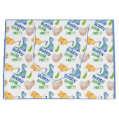 ディノパーティーかわいい恐竜誕生日少年パーソナライズ ラージペーパーバッグ (正面)