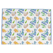 ディノパーティーかわいい恐竜誕生日少年パーソナライズ ラージペーパーバッグ (裏面)