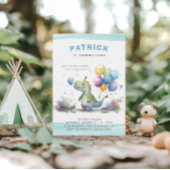 ディノパーティーかわいい水色ボーイブルー誕生日 招待状