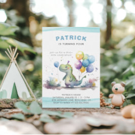 ディノパーティーかわいい水色ボーイブルー誕生日 招待状