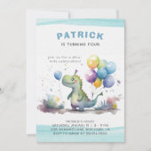 ディノパーティーかわいい水色ボーイブルー誕生日 招待状 (正面)