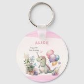 ディノパーティーウォーターカラーガールピンク誕生日 キーホルダー (裏面)