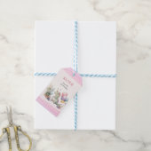 ディノパーティーウォーターカラーガールピンク誕生日 ギフトタグ (より糸付き)