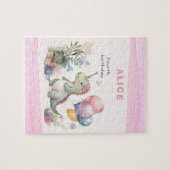 ディノパーティーウォーターカラーガールピンク誕生日 ジグソーパズル (横)