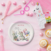 ディノパーティーウォーターカラーガールピンク誕生日 ペーパープレート (パーティー)