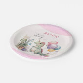 ディノパーティーウォーターカラーガールピンク誕生日 ペーパープレート (アングル)