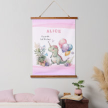 ディノパーティーウォーターカラーガールピンク誕生日