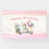 ディノパーティーウォーターカラーガールピンク誕生日 横断幕 (横)