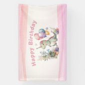 ディノパーティーウォーターカラーガールピンク誕生日 横断幕 (縦)