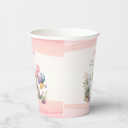 ディノパーティーウォーターカラーガールピンク誕生日 紙コップ (右)