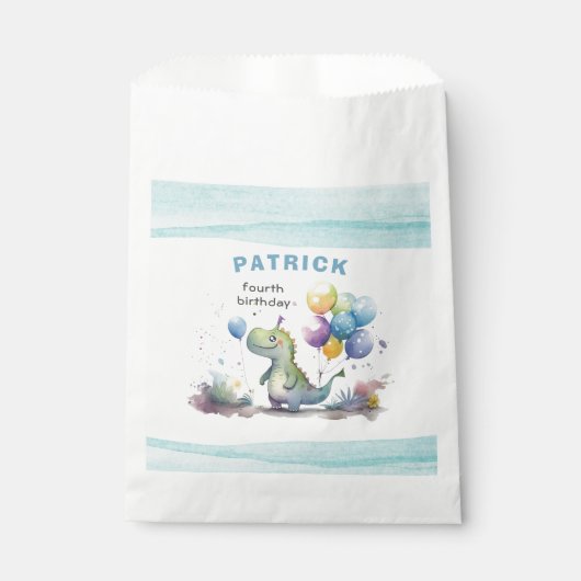 ディノパーティーウォーターカラーボーイブルースクエア誕生日 フェイバーバッグ (正面)