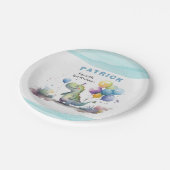 ディノパーティーウォーターカラーボーイブルー誕生日 ペーパープレート (アングル)