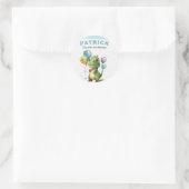 ディノパーティーウォーターカラーボーイブルー誕生日 ラウンドシール (バッグ)