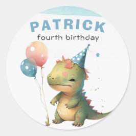 ディノパーティーウォーターカラーボーイブルー誕生日 ラウンドシール