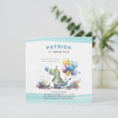 ディノパーティーウォーターカラーボーイブルー誕生日 招待状 (スタンド正面)
