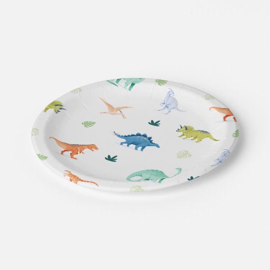 ディノパーティーカラフル恐竜誕生日紙プレート ペーパープレート (アングル)