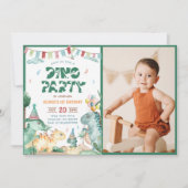 ディノパーティーキュート恐竜ファースト誕生日写真 招待状 (正面)