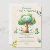 ディノパーティーキュート恐竜ファースト誕生日 招待状 (正面)