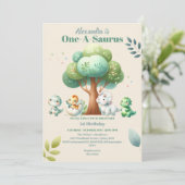 ディノパーティーキュート恐竜ファースト誕生日 招待状 (スタンド正面)