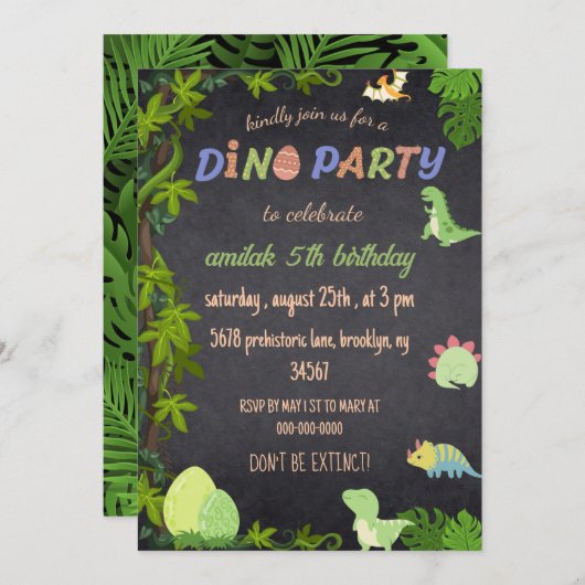ディノパーティージャングルかわいい恐竜 招待状 (正面/裏面)