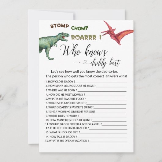 ディノパーティーストンプはパパを知っているゴロゴロのゲーム 招待状 (正面)