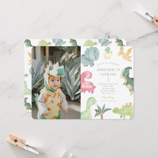 ディノパーティーディノミートフォト誕生日 招待状