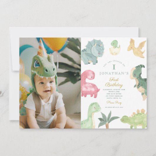 ディノパーティーディノミートフォト誕生日 招待状 (正面)