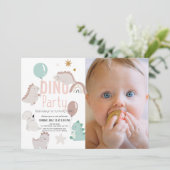 ディノパーティーピンク恐竜ガール1st誕生日 招待状 (スタンド正面)