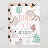 ディノパーティーピンク恐竜ガール1st誕生日 招待状 (正面/裏面)