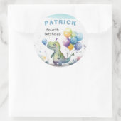 ディノパーティーブルーウォーターカラーボーイ誕生日 ラウンドシール (バッグ)