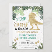 ディノパーティーボーイ金ゴールド恐竜誕生日 招待状 (正面)