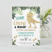 ディノパーティーボーイ金ゴールド恐竜誕生日 招待状 (スタンド正面)