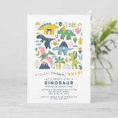 ディノパーティーモダンキュート恐竜3誕生日 招待状 (スタンド正面)