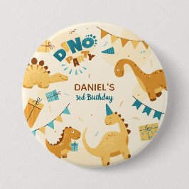 ディノパーティー。キュートな恐竜の3番目の誕生日パーティー 缶バッジ