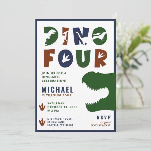 ディノフォー恐竜4th誕生日パーティの招待状 招待状 (スタンド正面)