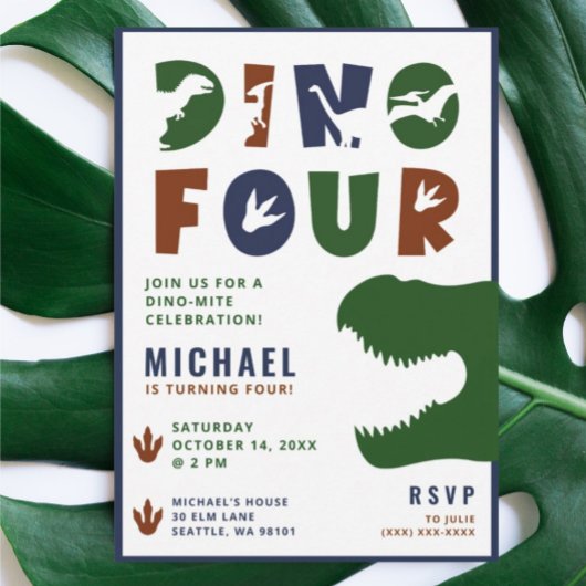 ディノフォー恐竜4th誕生日パーティの招待状 招待状