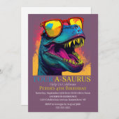 ディノブルーパーティー4th恐竜誕生日招待状 招待状 (正面/裏面)