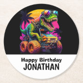 ディノマイトモンスタートラック誕生日パーティー ラウンドペーパーコースター (正面)