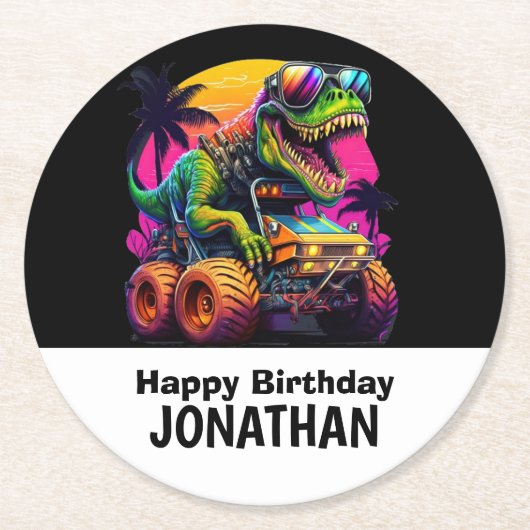 ディノマイトモンスタートラック誕生日パーティー ラウンドペーパーコースター (正面)