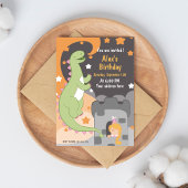 ディノマイト誕生日バッシュ！手で描いた恐竜の元気 招待状