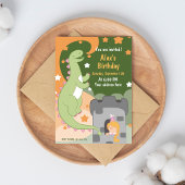 ディノマイト誕生日バッシュ！手で描いた恐竜の元気 招待状